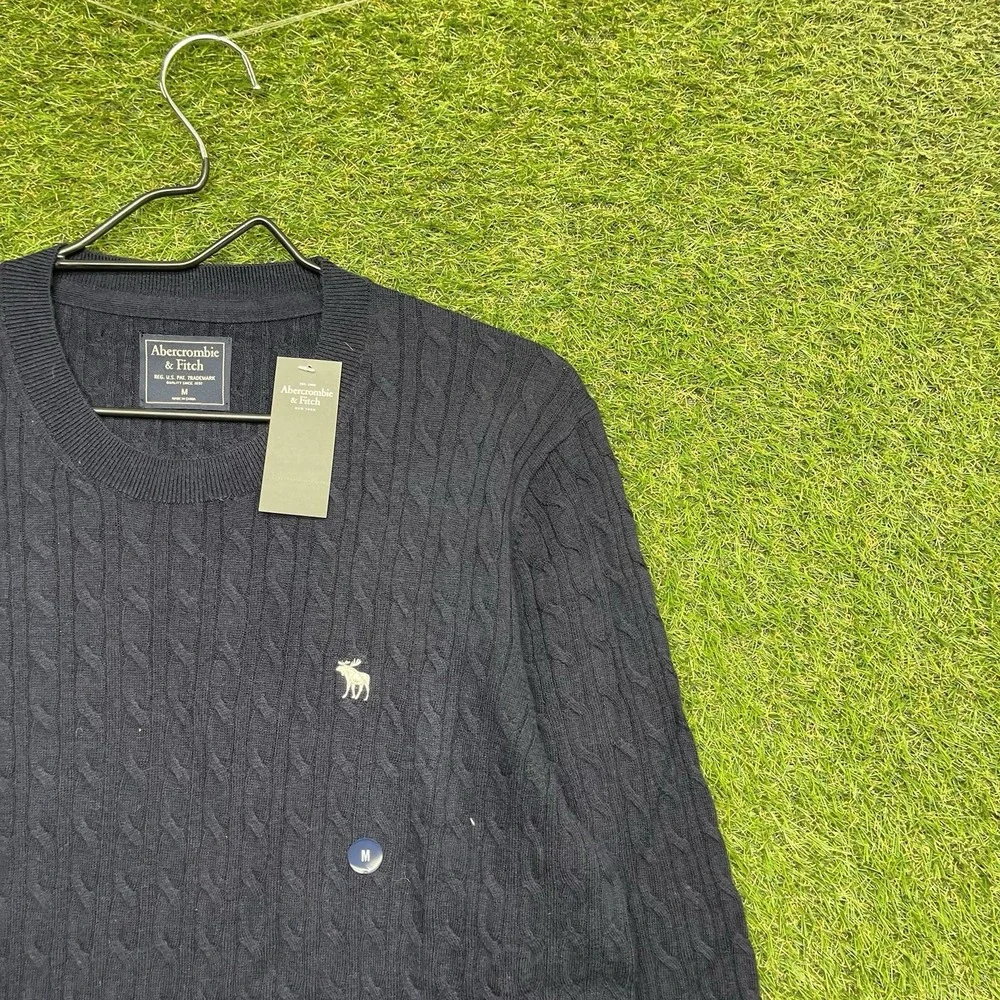 Abercrombie & Fitch Merino Wool Sweater Mens Medium Cable Knit Blue Dress Preppy